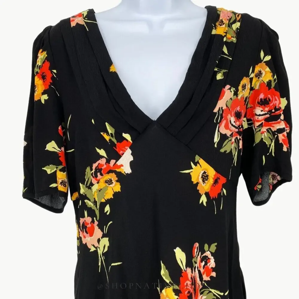 Free People Neon Garden Floral Mini Dress Size 4 Boho Puff Sleeve